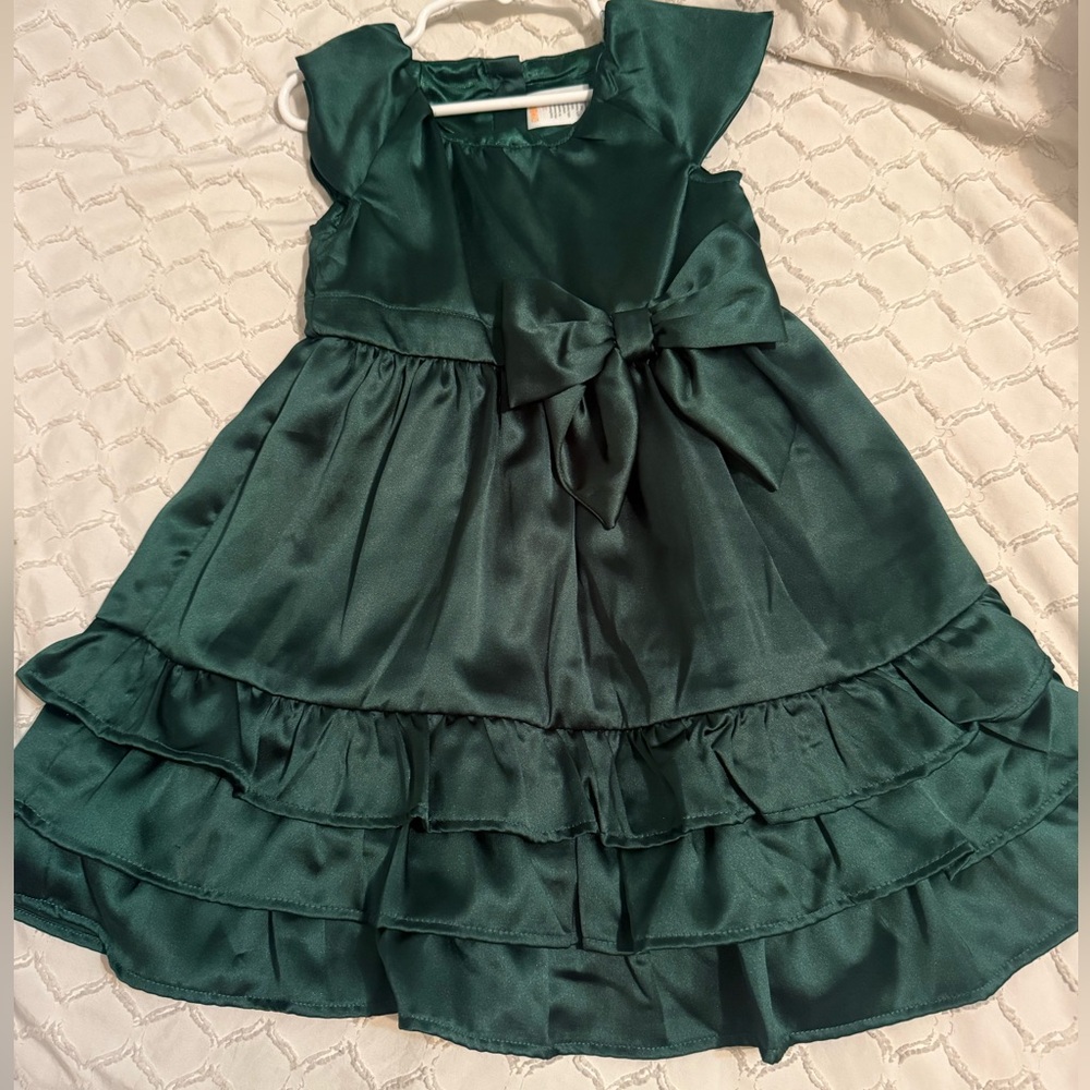 Gymboree Dark Green Satin Ruffle Party Dress with Bow